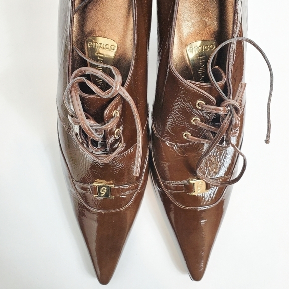 NEW Enrico Gibellieri Brown Patent Leather Heels - Picture 6 of 6